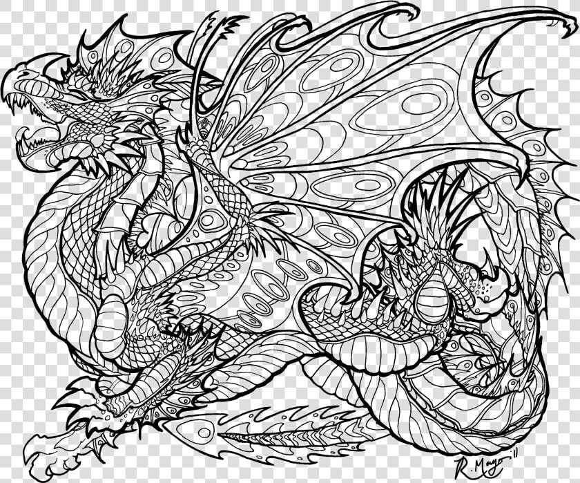 Dragon Coloring Pages For Adults Free   Dragon Coloring Pages For Adults  HD Png DownloadTransparent PNG