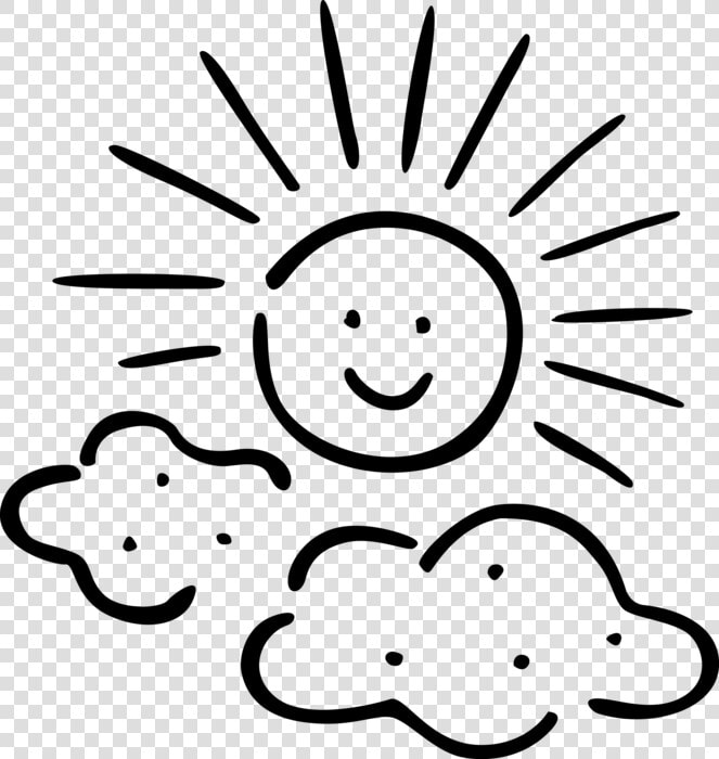 Vector Illustration Of Anthropomorphic Sun With Clouds   Smile Sun Png Black  Transparent PngTransparent PNG