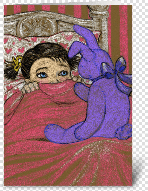 Girl Scared In Bed For Halloween Greeting Card   Scared Girl In Bed Cartoon  HD Png DownloadTransparent PNG