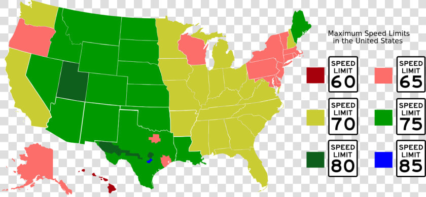 Us State Speed Limits Map   Speed Limits By State  HD Png DownloadTransparent PNG