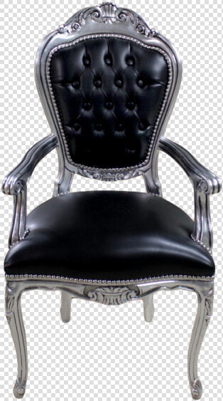 Luxury Armchair Silver Frame  Dark Black Leather   Chair  HD Png DownloadTransparent PNG