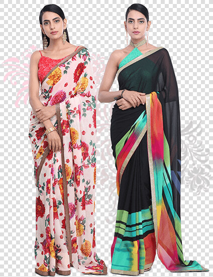 Agnisie Pack Of 2 Designer Printed Sarees With 3 Blouses   Silk  HD Png DownloadTransparent PNG