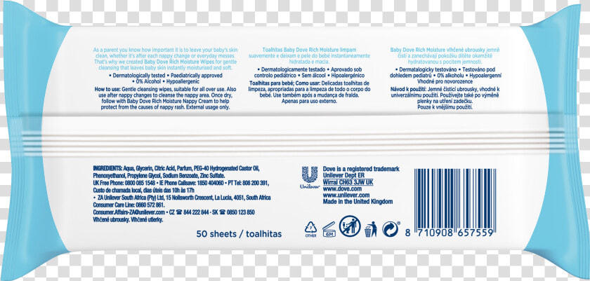 Baby Dove Rich Moisture Wipes 50 Sheets Bop   Label  HD Png DownloadTransparent PNG