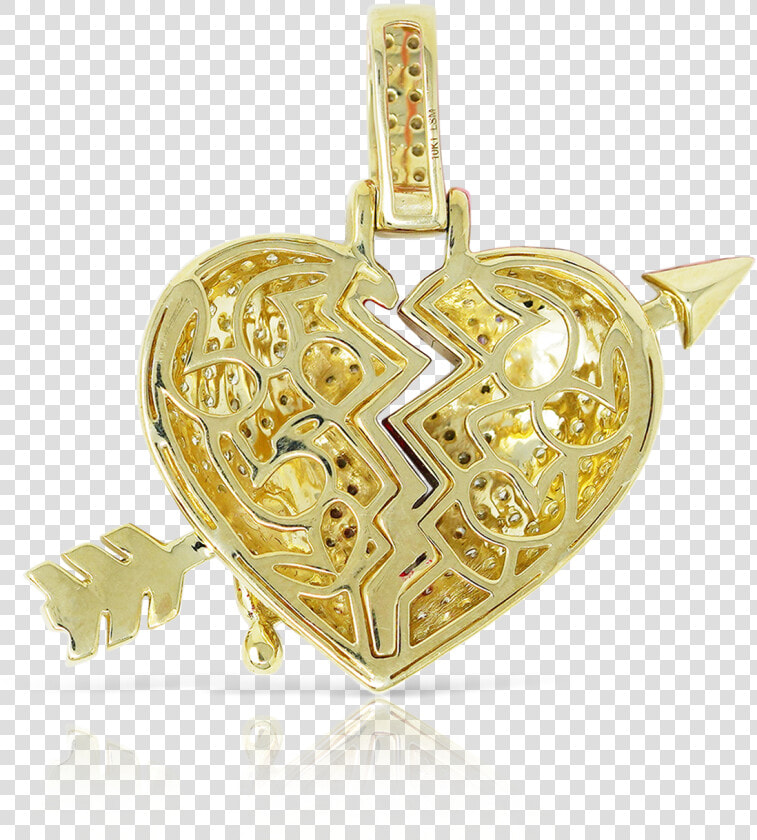 10k Yellow Gold Arrow Shattered Heart   Locket  HD Png DownloadTransparent PNG