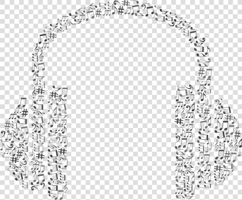Musical Notes Grayscale Big   Headphones With Musical Notes  HD Png DownloadTransparent PNG