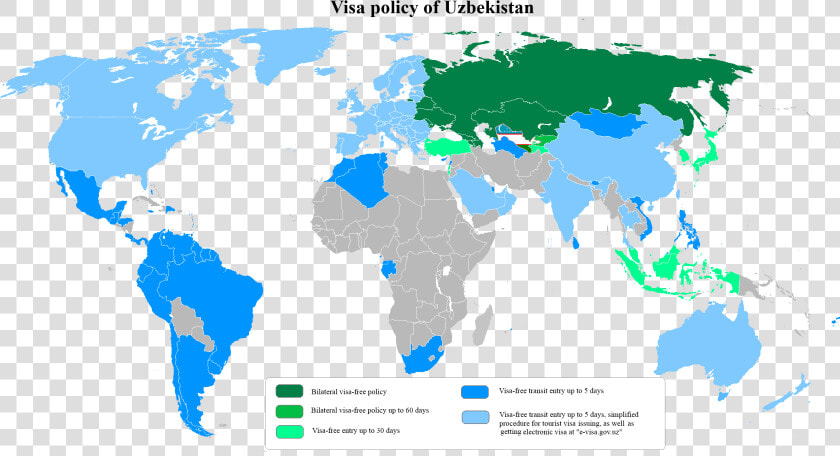 Visa Policy Of Uzbekistan With Transit Visit   World Map  HD Png DownloadTransparent PNG