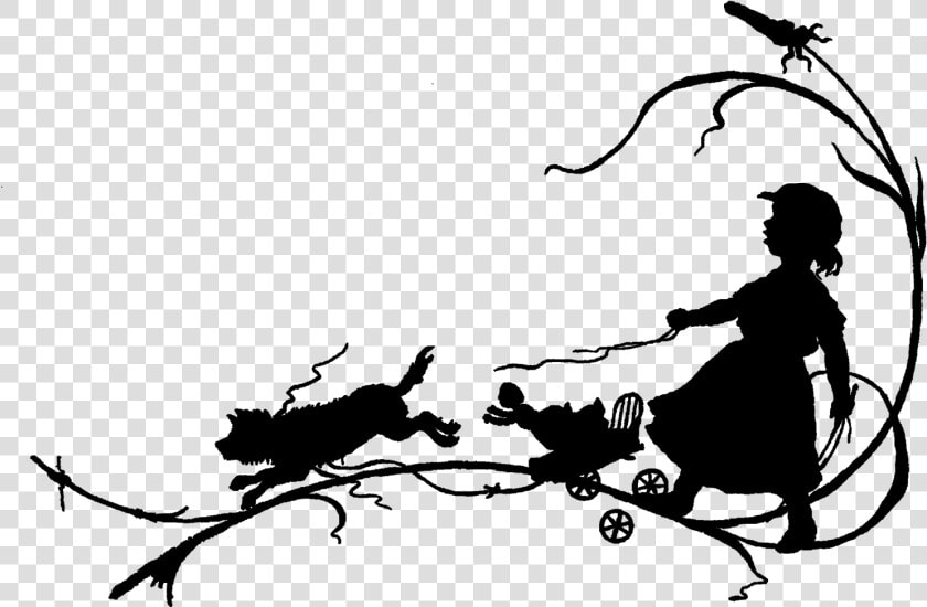 Silhouette Vintage Girl Toy Dog   Girl Playing With A Doll Silhouette  HD Png DownloadTransparent PNG