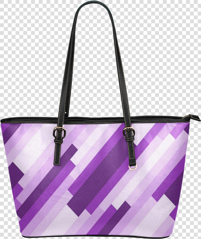 Shades Of Purple Diagonal Stripes Leather Tote Bag large   Tote Bag  HD Png DownloadTransparent PNG