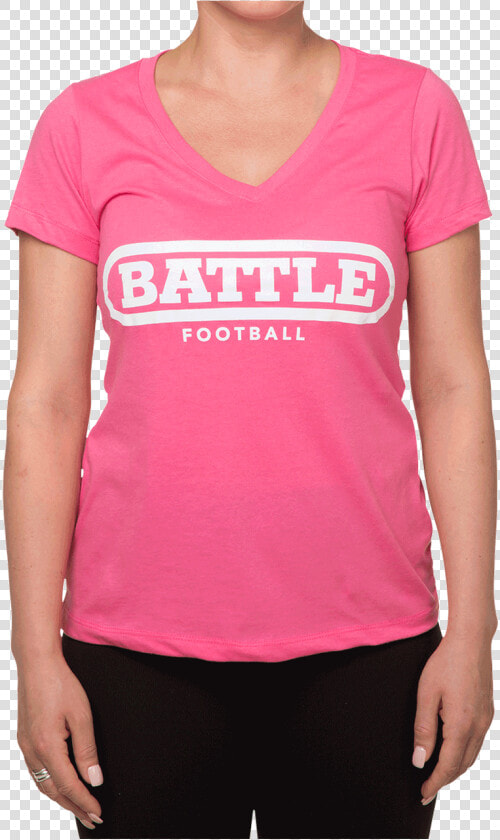 Battle Women V Neck T Shirt Pink With White Football   Active Shirt  HD Png DownloadTransparent PNG