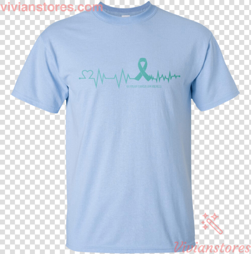Heartbeat Ovarian Cancer Teal Ribbon T shirt  HD Png DownloadTransparent PNG