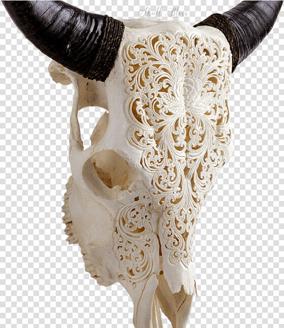 Skull Variant Skull Only   Carved Cow Skull Xl Horns Glowing Mandala  HD Png DownloadTransparent PNG