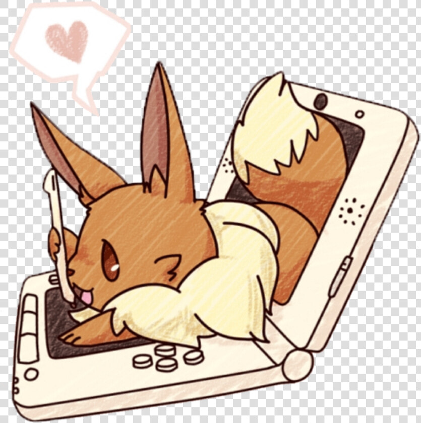  gamer pokemon Kawaii  pokemon  evee   Eevee Playing On A 3ds  HD Png DownloadTransparent PNG