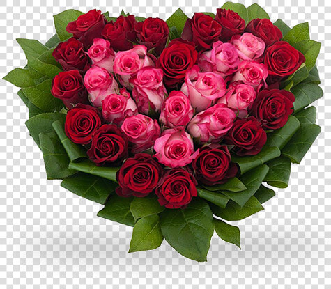 Cuore Di Rose Rosse E Rosa Con Verde Decorativo   Mazzo Di Rose Rosse E Rosa  HD Png DownloadTransparent PNG