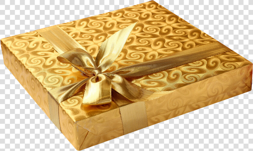 Golden Present With Bow Png Image   Happy Birthday Gift Png  Transparent PngTransparent PNG