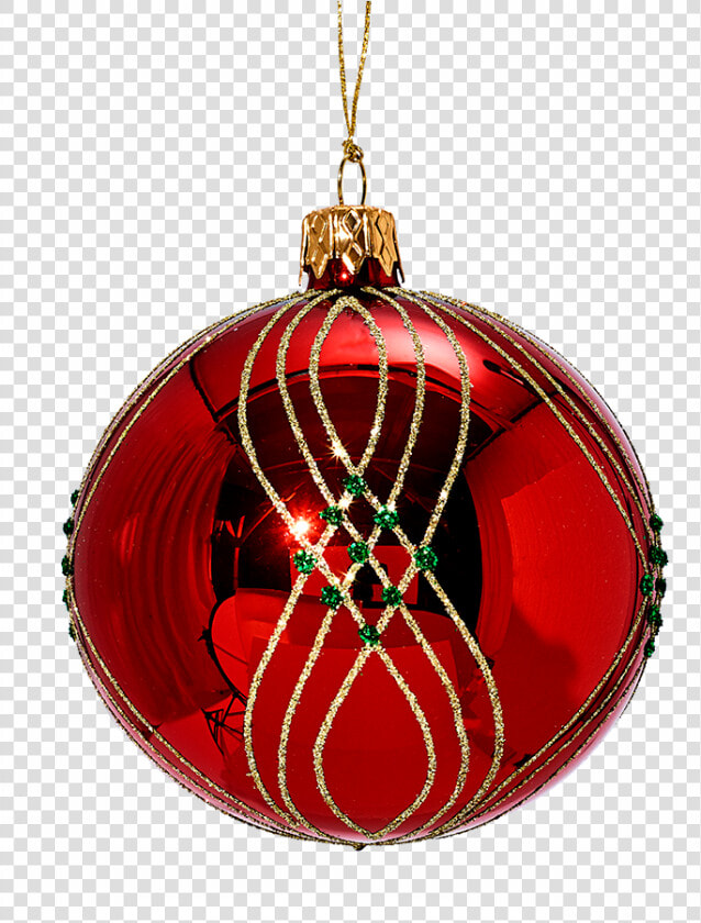 Glass Bauble Red With Golden And Green Decor  8cm   Christmas Ornament  HD Png DownloadTransparent PNG