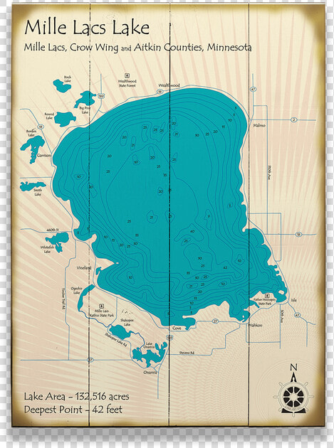 Mille Lacs Lake Vintage Map  HD Png DownloadTransparent PNG