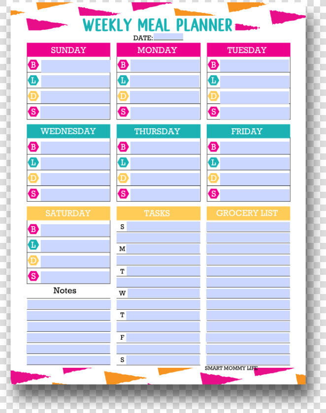 Super Cute  Blank And Free Editable Printable Meal   Free Editable Meal Plan Template  HD Png DownloadTransparent PNG