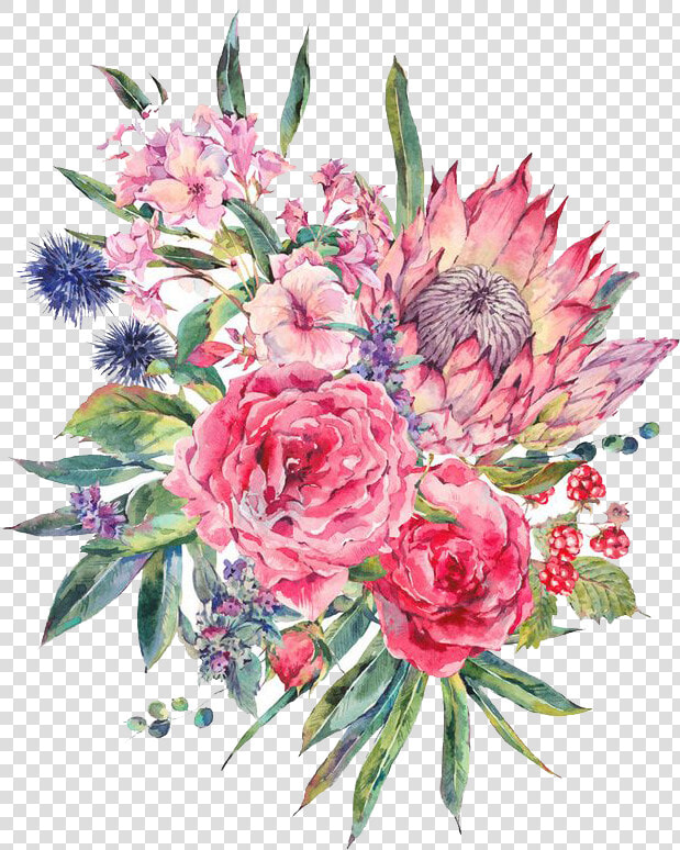 Bouquet Vector Rose Watercolor   Watercolour Flowers Bouquet  HD Png DownloadTransparent PNG