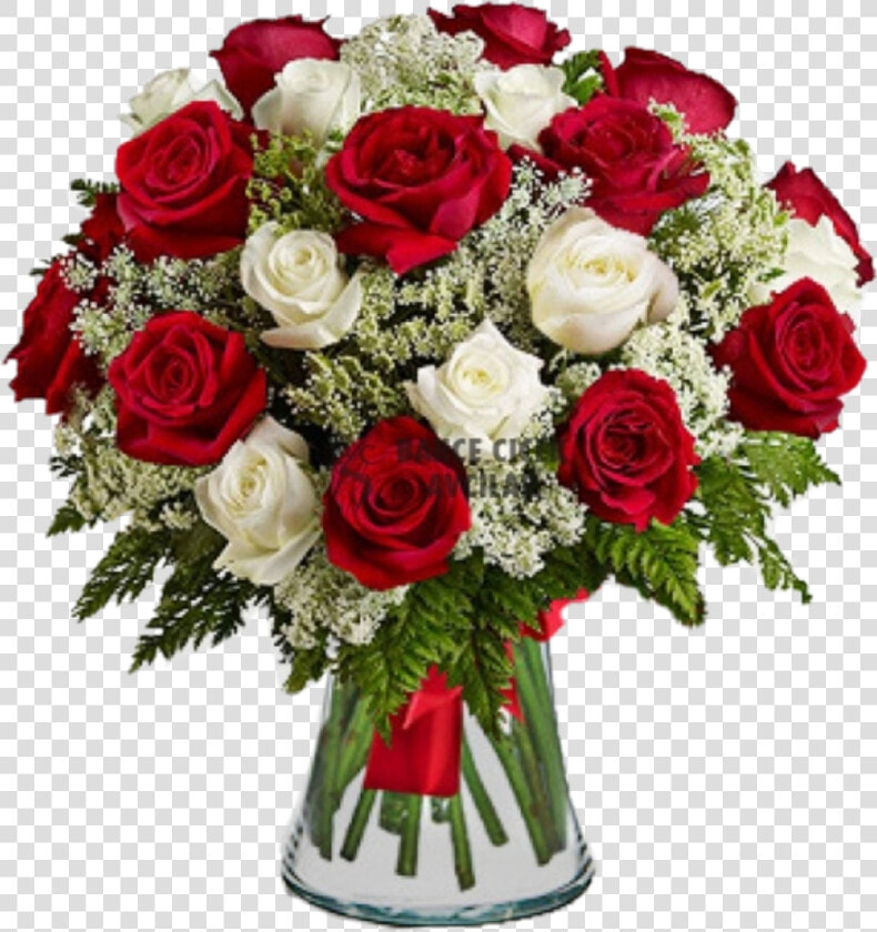  jarrón De Rosas Rojas Y Blancas   Red Roses And White Flowers  HD Png DownloadTransparent PNG