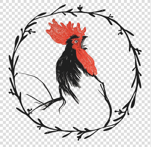 Vintage Rooster Crowing   Floral Wreath Png Black  Transparent PngTransparent PNG