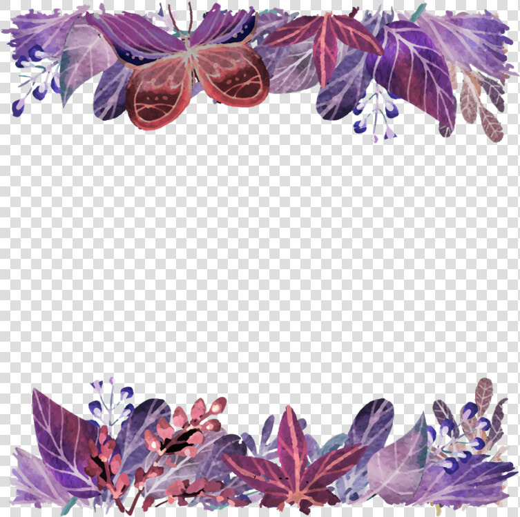 butterfly  flower  flowers  wreath  border  frame   Purple Flowers With Butterflies Border  HD Png DownloadTransparent PNG