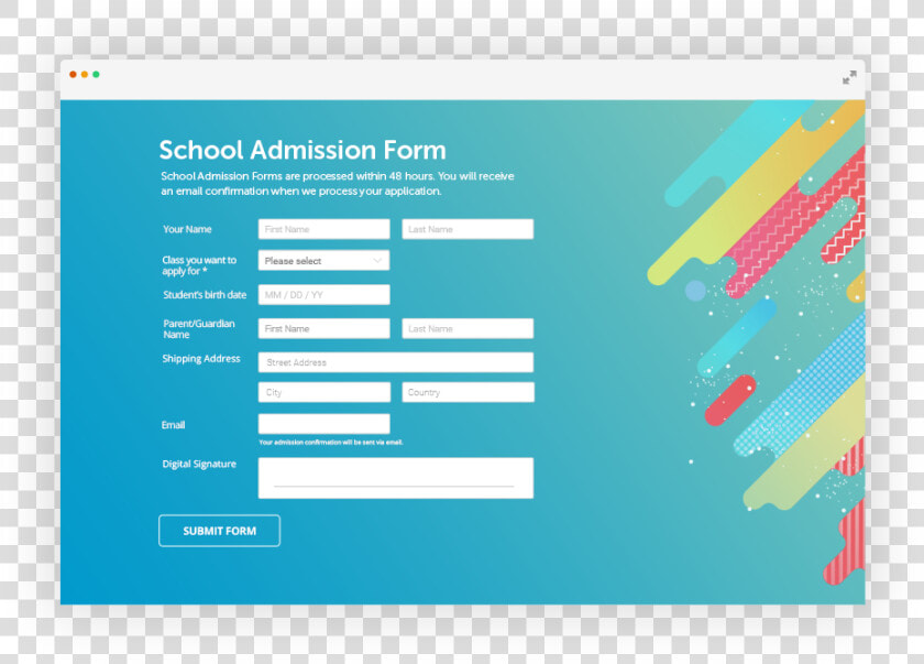 Online School Admission Form With Custom Design   Online Order Form Design  HD Png DownloadTransparent PNG