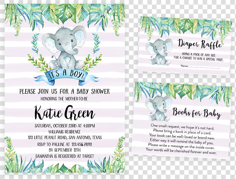Blue Elephant Safari Baby Shower Invitation Pack  HD Png DownloadTransparent PNG
