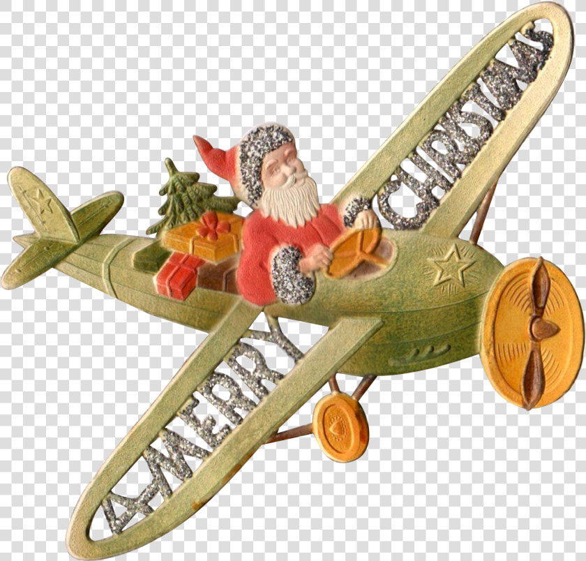 Embossed German Die cut Santa In Airplane Santa Suits    Model Aircraft  HD Png DownloadTransparent PNG