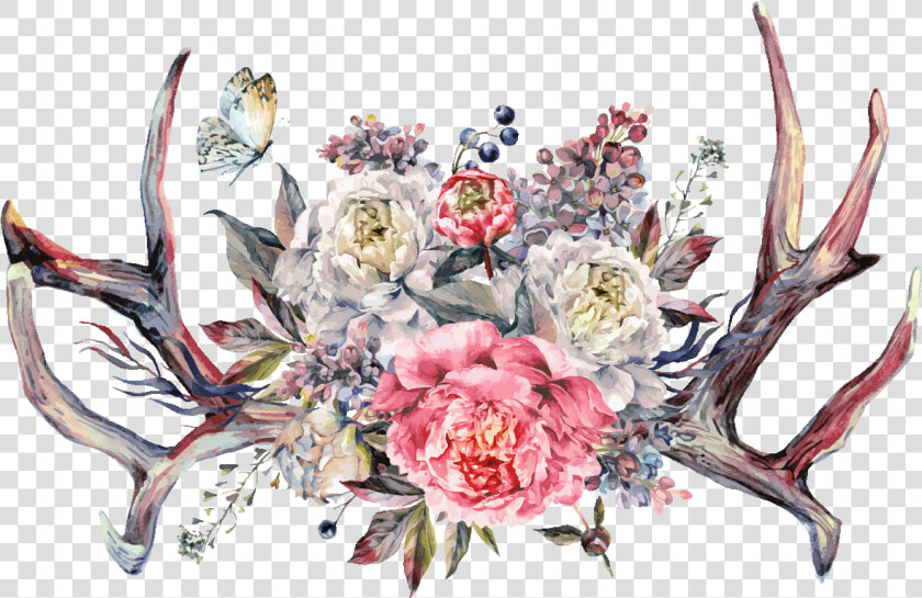 Antlers With Flowers Boho  HD Png DownloadTransparent PNG