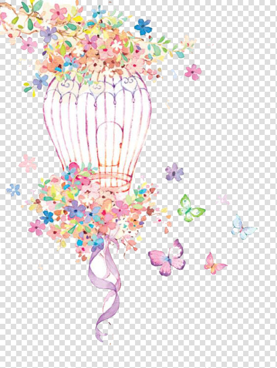 Drawing Wallpapers Watercolor   Birdcage With Flowers Watercolour  HD Png DownloadTransparent PNG