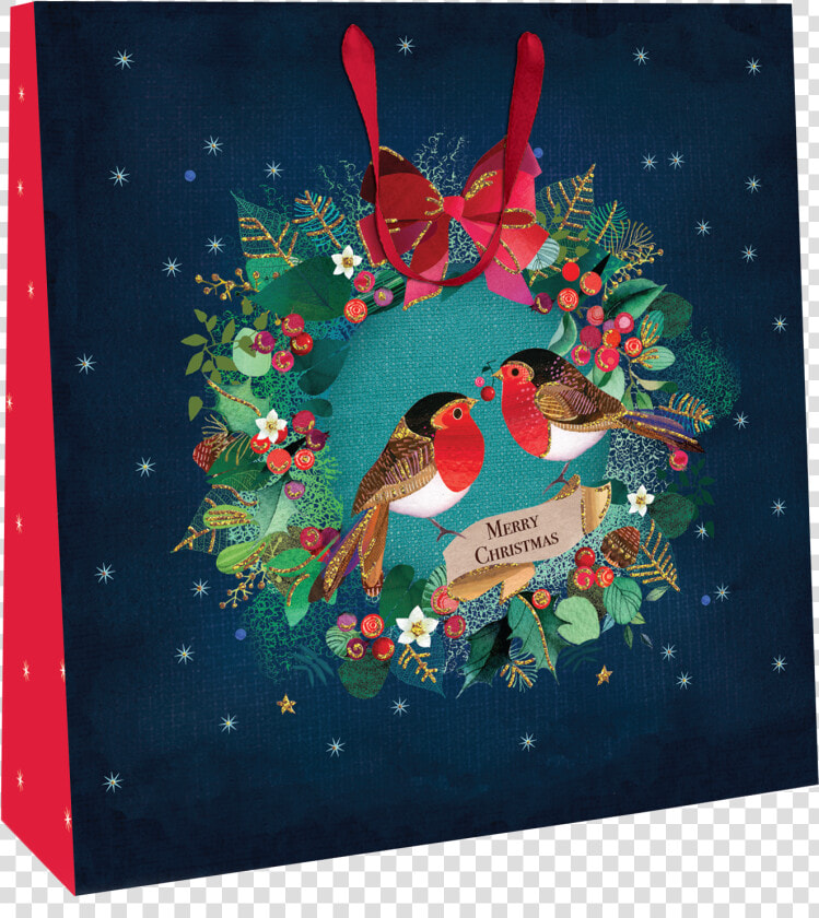 Large Robins In Wreath 35cm X 35cm Christmas Gift Bag   Greeting Card  HD Png DownloadTransparent PNG