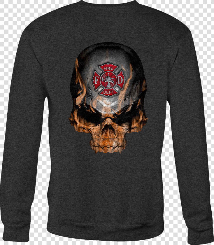 Crewneck Sweatshirt Flaming Skull Fire Fighter Maltese   Long sleeved T shirt  HD Png DownloadTransparent PNG