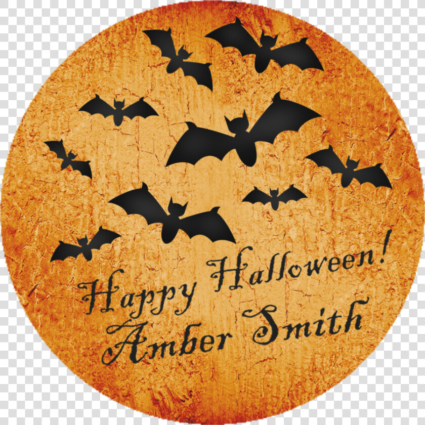 Bat Moon Happy Halloween Stickers Or Favor Tags party   Circle  HD Png DownloadTransparent PNG