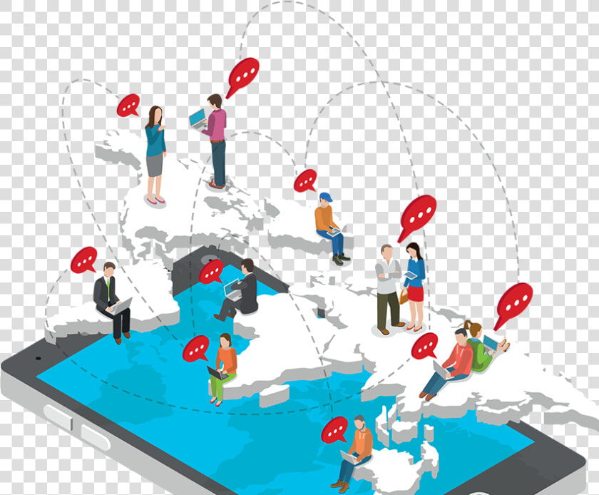 Illustration People On Map Communicating   Mobile Social Media Png  Transparent PngTransparent PNG