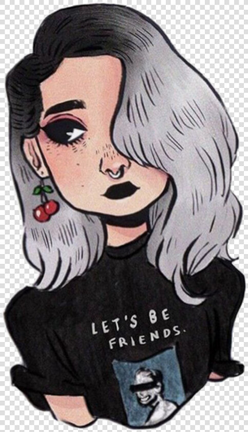 Grunge Girl Black Dark Tumblr Cool Let Be Friends Rock   Aesthetic Cute Girl Drawings  HD Png DownloadTransparent PNG