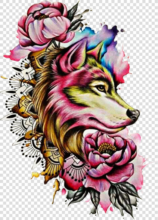 Watercolor Wolf Tattoo Designs   Colorful Wolf Tattoo Designs  HD Png DownloadTransparent PNG