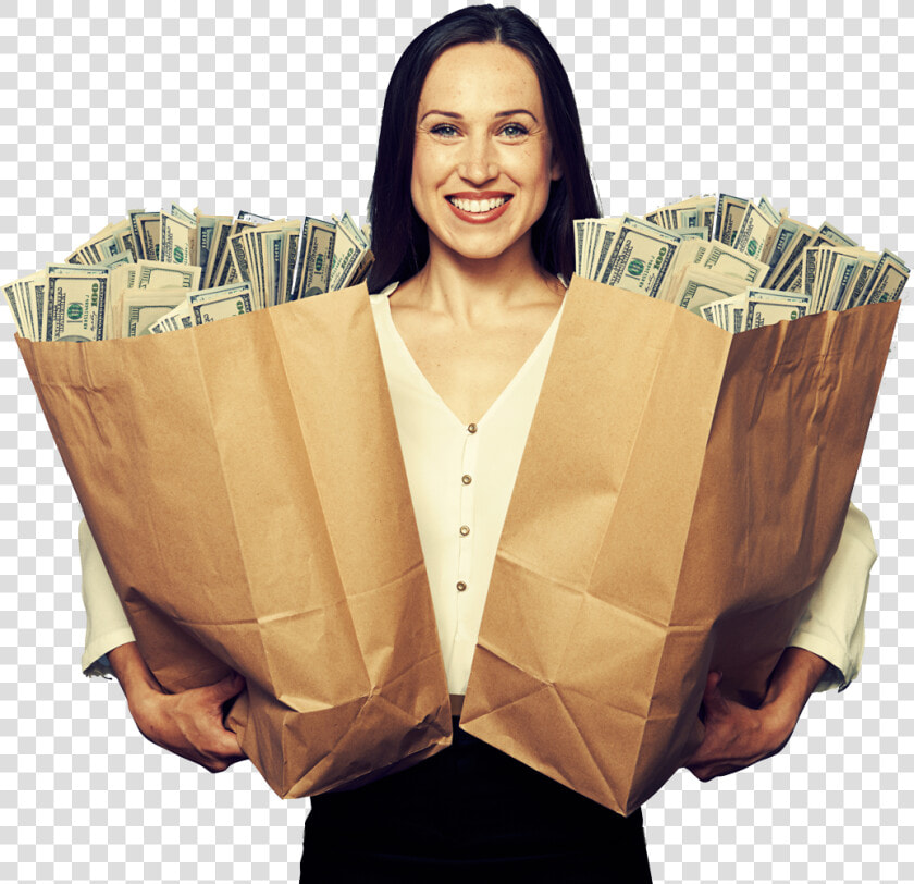 Transparent Woman Holding Money Png   Grocery Bag Full Of Money  Png DownloadTransparent PNG