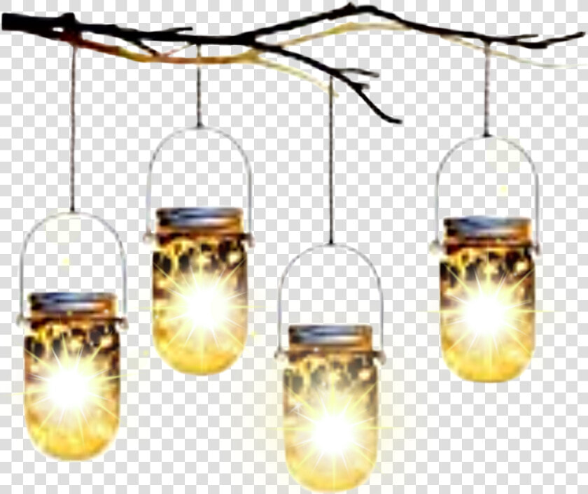  masonjars  hanging  lights  lanterns  branch  glow   Solar Lamp  HD Png DownloadTransparent PNG