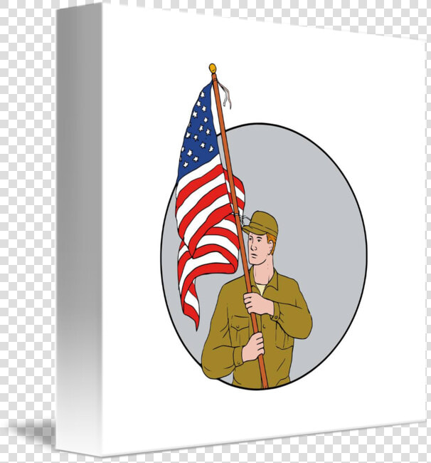 American Soldier Holding Usa Flag Circle Drawing   Soldier With Flag Drawing  HD Png DownloadTransparent PNG