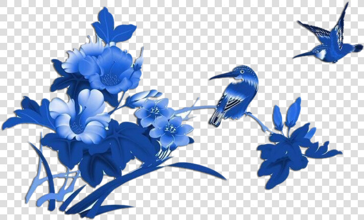 免抠图png格式唯美青花艺术图案   Blue Chinoiserie Flower  Transparent PngTransparent PNG