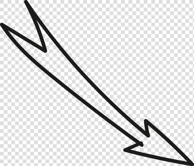 Right Down Arrow White Wedge Tail Doodle   Line Art  HD Png DownloadTransparent PNG
