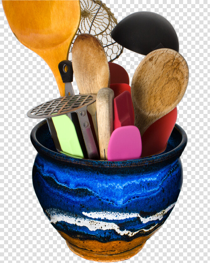 Blue  amp  Brown Handmade Pottery Spoon Holder   Makeup Brushes  HD Png DownloadTransparent PNG