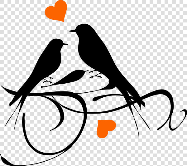 Birds On A Branch Hearts Svg Clip Arts   Love Birds Black And White  HD Png DownloadTransparent PNG