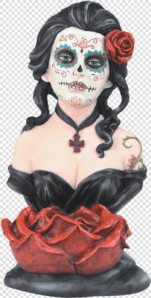 Sugar Skull Bust With Rose Candleholder   Bust  HD Png DownloadTransparent PNG