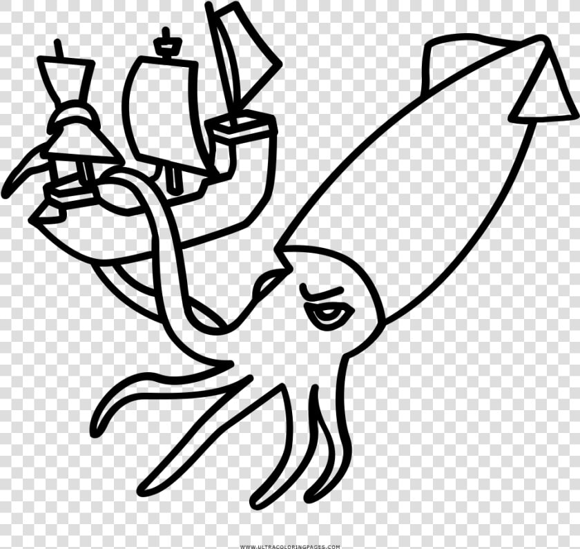 Kraken Coloring Page   Squid Black And White  HD Png DownloadTransparent PNG