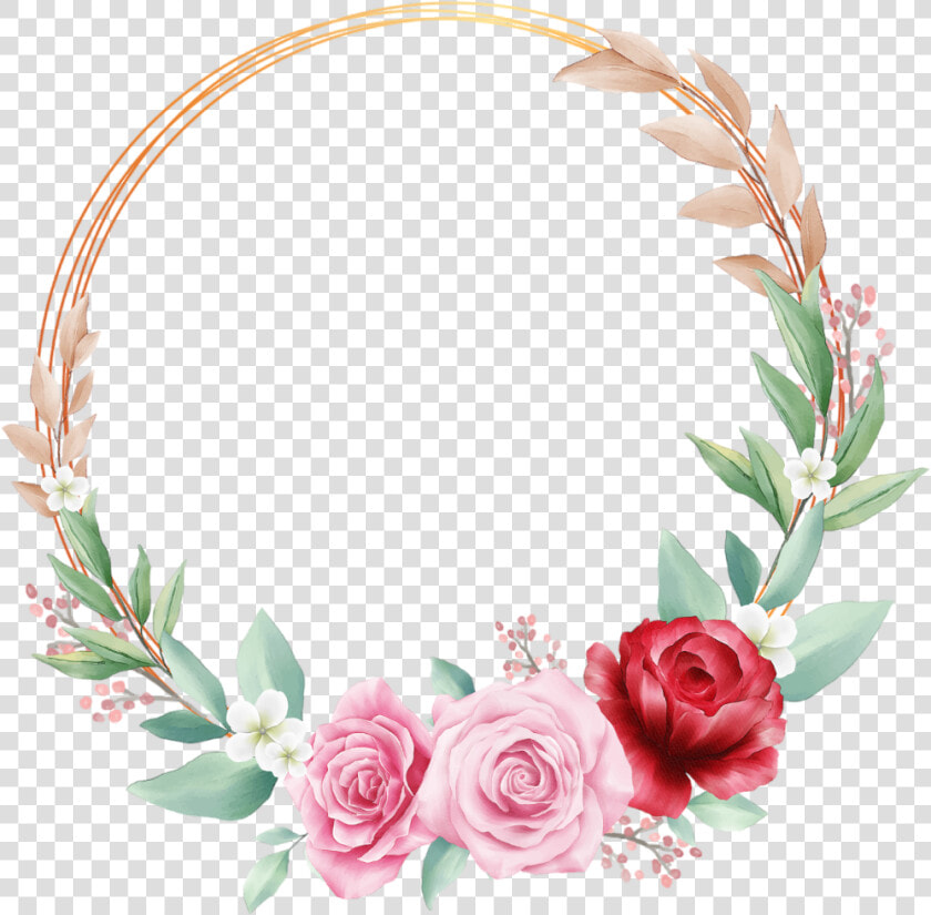  wreath  rose  circle  geometric  glitter  gold  watercolor   Hybrid Tea Rose  HD Png DownloadTransparent PNG
