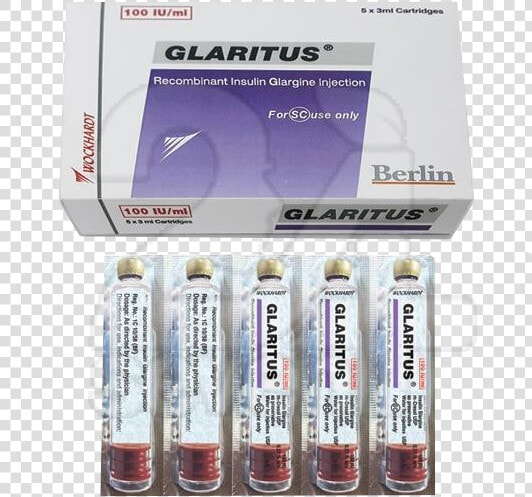 Inj   Glaritus   Glaritus Cartridge 100iu 3ml Injection  HD Png DownloadTransparent PNG