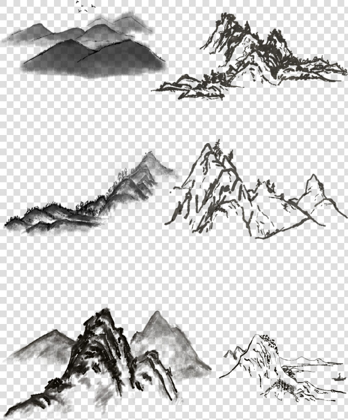 Landscape Chinese Painting Freehand Brush Black White   Chinese Brush Painting Black  HD Png DownloadTransparent PNG
