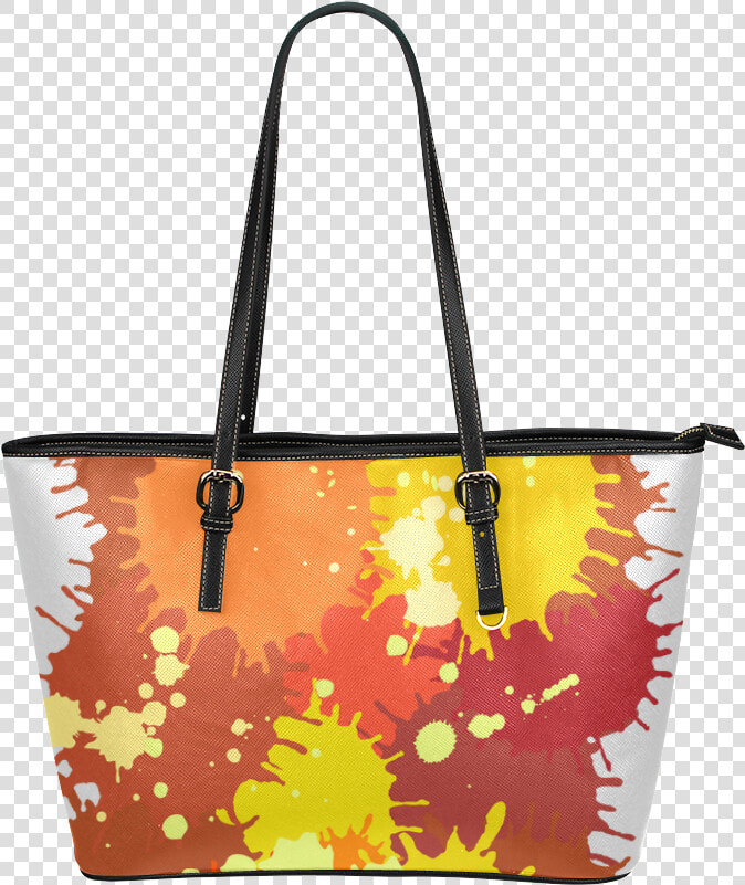 Summer Orange Yellow Splash Painting Leather Tote Bag large   Shoulder Bag  HD Png DownloadTransparent PNG