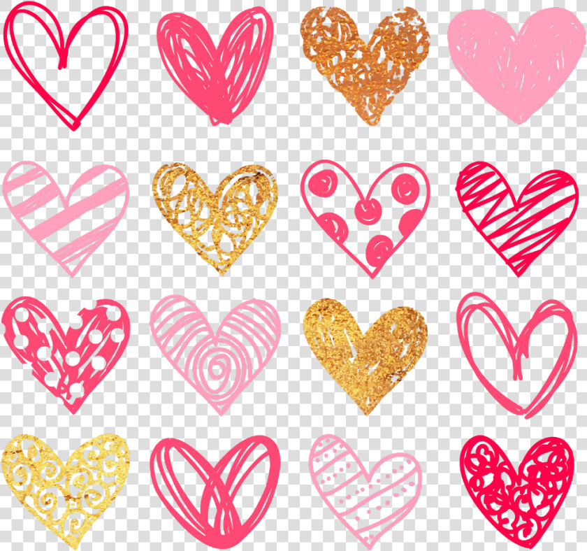  hearts  doodle  overlay  pink  gold  love  freetoedit   Black And White Hearts Clipart  HD Png DownloadTransparent PNG
